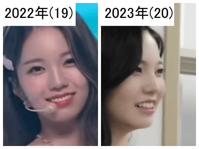 2022年（左）と2023年のNiziUアヤカ