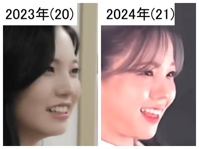 2023年（左）と2024年のNiziUアヤカ