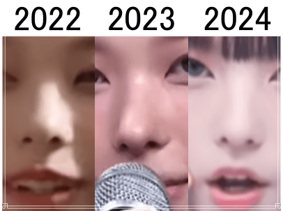 2022年（左）と2023年（中）と2024年（右）のヘリンの鼻比較