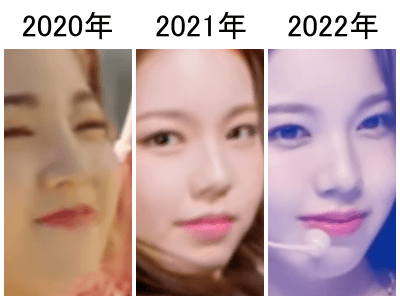 左から2020、2021、2022年のアヤカの鼻比較