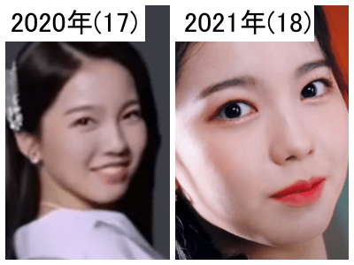 2020年（左）と2021年のNiziUアヤカ