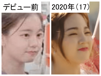 デビュー前（左）と2020年のNiziUアヤカ