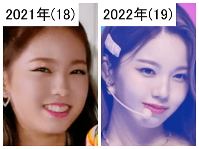 2021年（左）と2022年のNiziUアヤカ