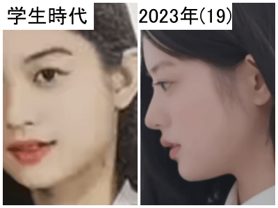 学生時代（左）と2023年のミンジュの輪郭比較