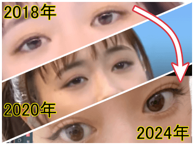 2018年、2020年、2024年の大原櫻子の目元比較