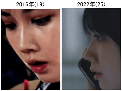 2016年（左）と2022年の松本穂香