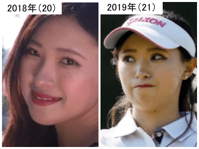 2018年（左）と2019年の臼井麗香の比較