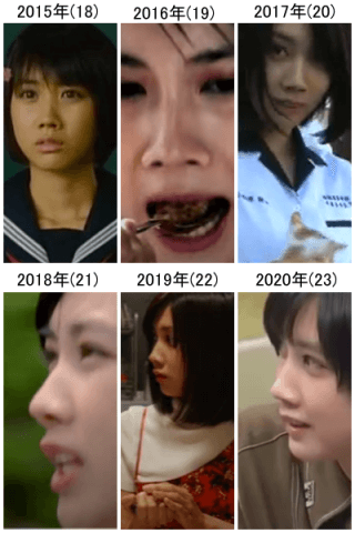 2015年から2019年の松本穂香の鼻の比較